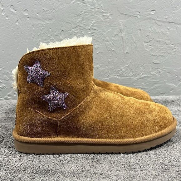 🔥🔥 Girls' Koolaburra by UGG Koola Star Sequin Mini Suede Boots tan/purple Sz 5 - Picture 3 of 11